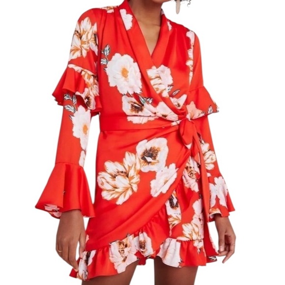 Misa Los Angeles Skylar Red Floral Wrap Dress - Picture 12 of 12